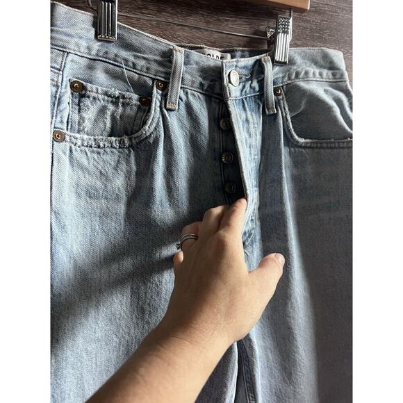 Agolde Jeans Womens Size 24 Riley Straight Crop Denim Button Fly Distressed - Picture 4 of 9